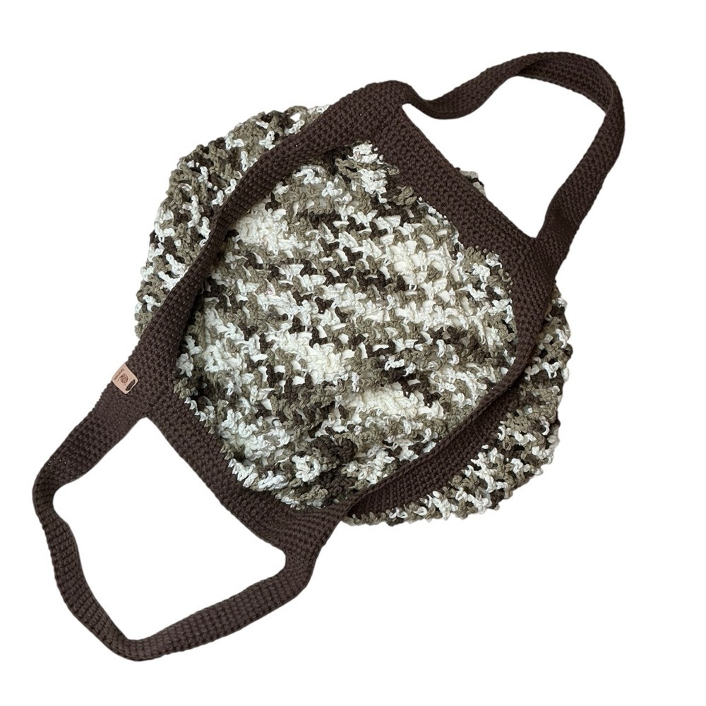 Large Crochet Mesh Market Bag Brown White Cotton Handcrafted Handmade Reusable - Picture 11 of 16